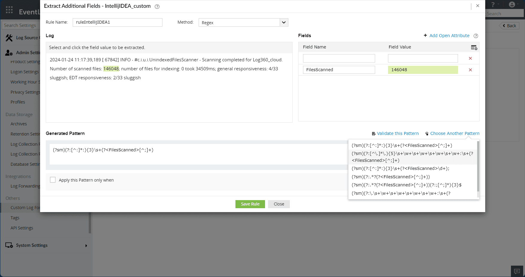 Custom log parsing