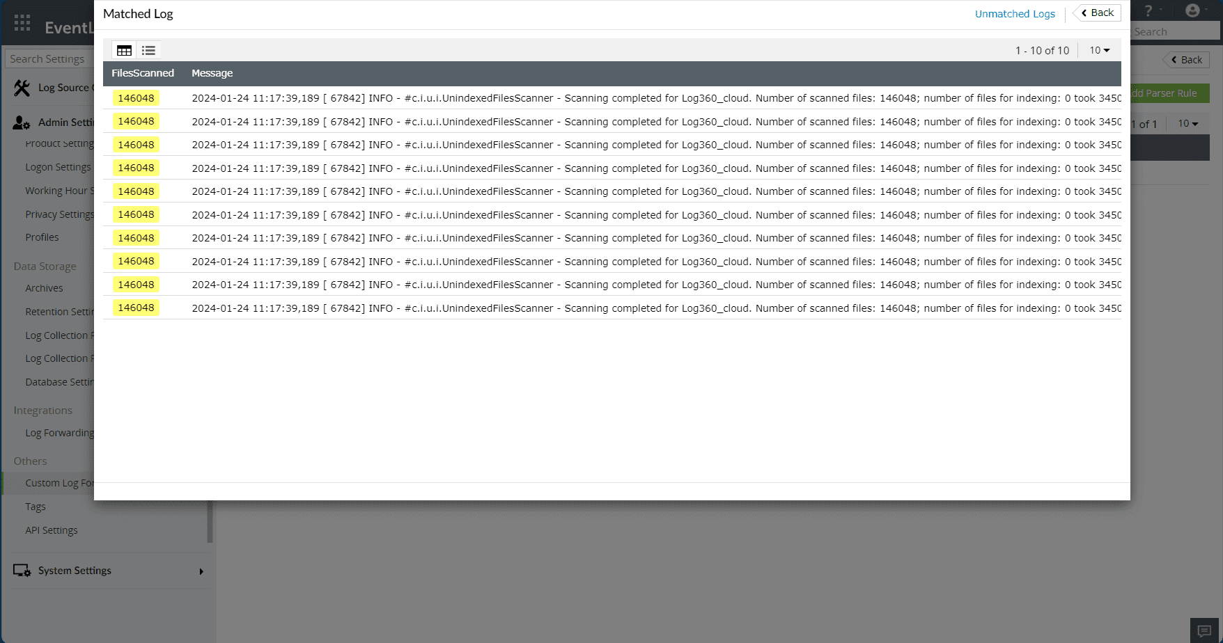 Custom log parsing