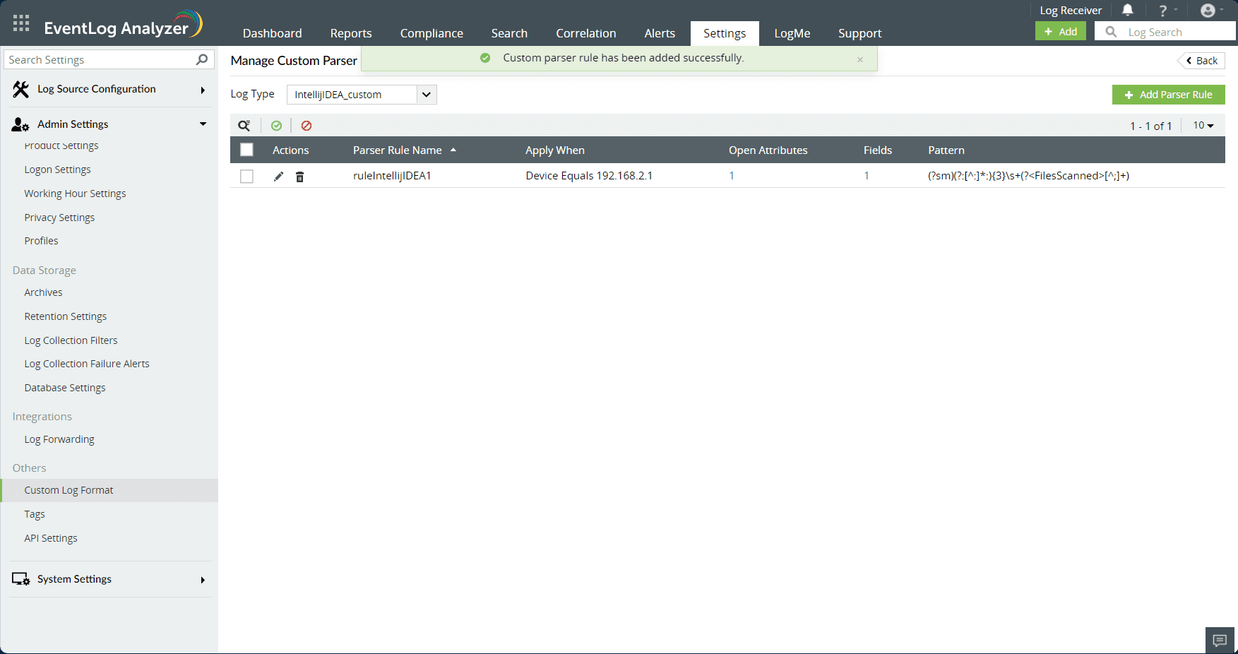 Custom log parsing