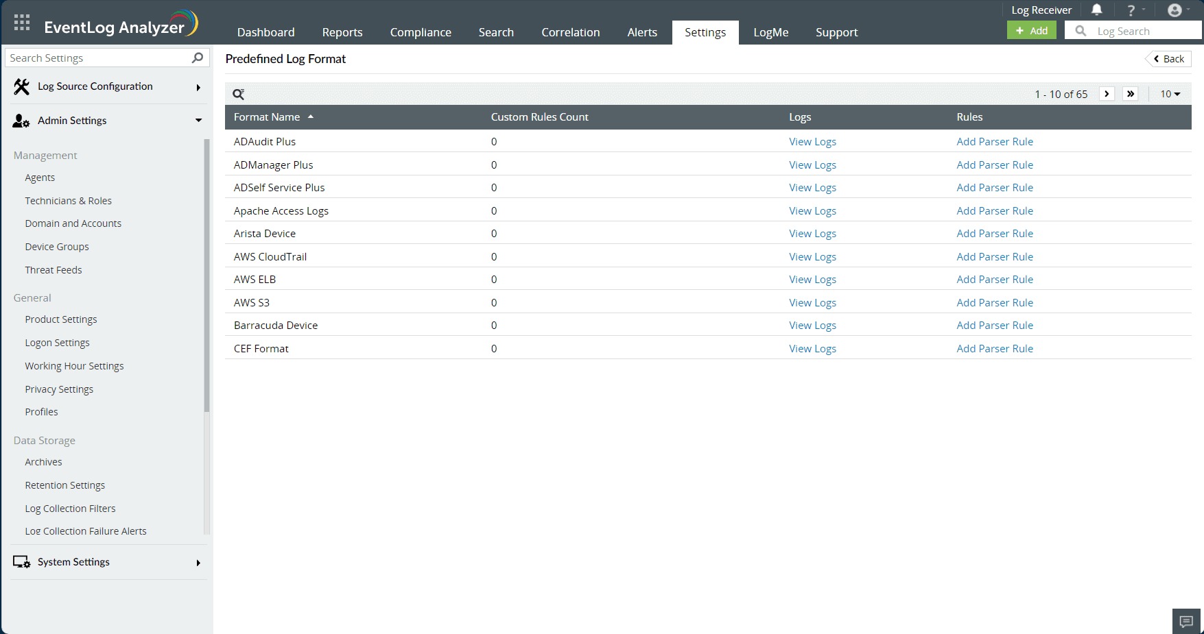 Custom log parsing