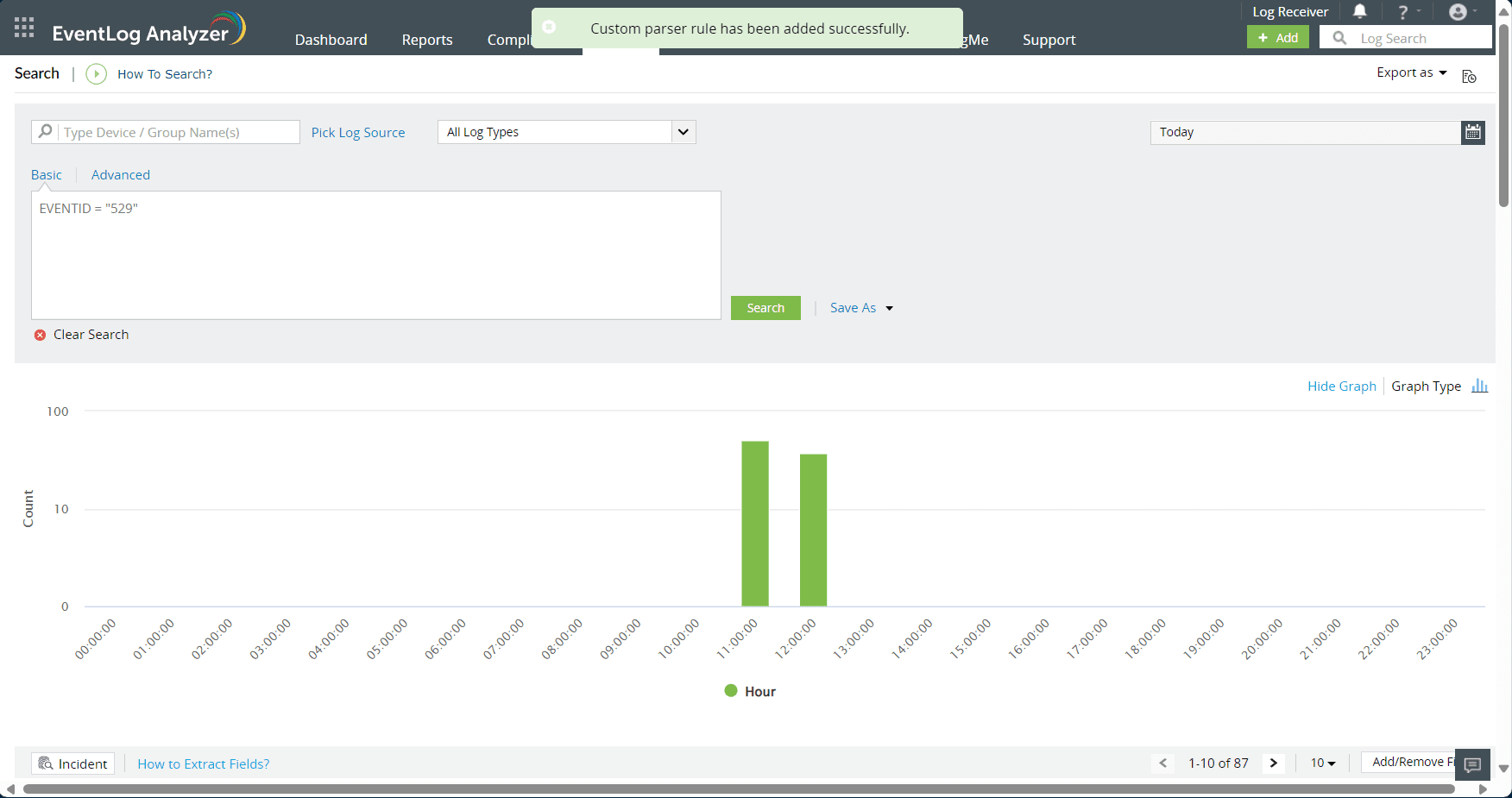 Custom log parsing