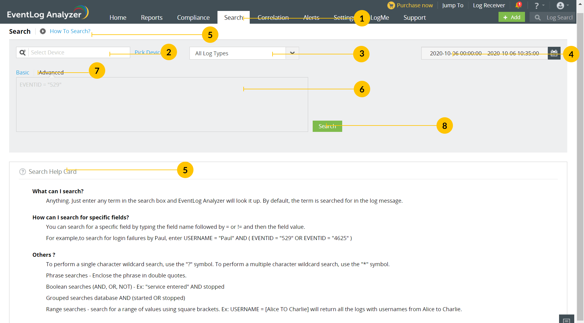 Log Search in EventLog Analyzer